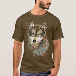 Watercolor Grey Wolf Wildlife Animal Nature Art  T T-Shirt