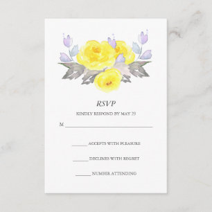 Watercolor Grey Yellow Purple Roses Vertical RSVP Card