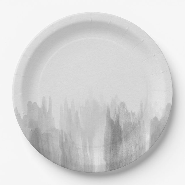 Watercolor greyscale grey modern paper plates (Front)