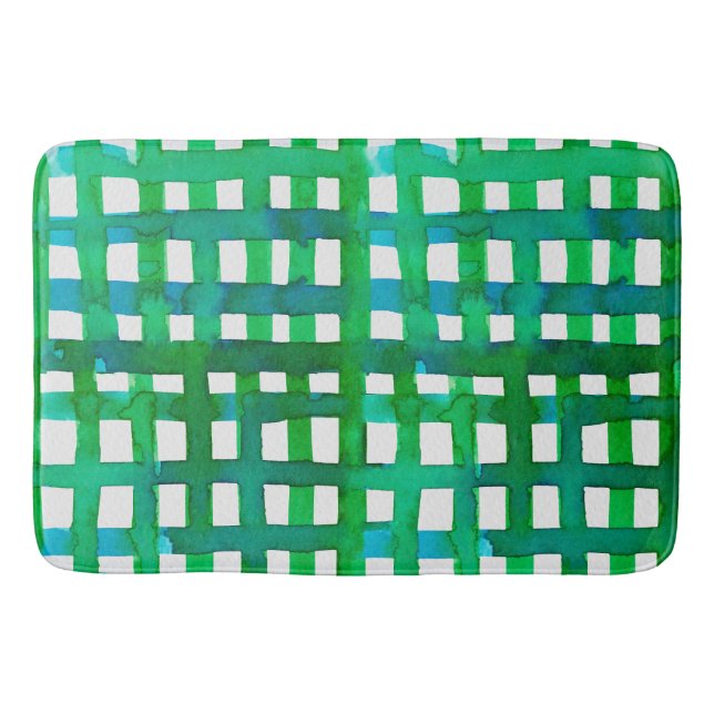Watercolor grid – green bath mat (Front)