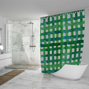 Watercolor grid – green shower curtain