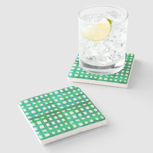 Watercolor grid – green stone coaster