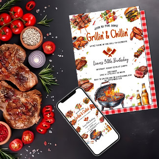 Watercolor Grill & Chill BBQ Birthday Party Invitation