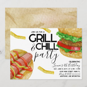 Watercolor Grilling Burger Fries Hot Dog Party  Invitation