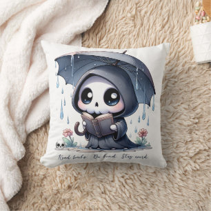 Watercolor Grim Reaper Book Lover Cushion