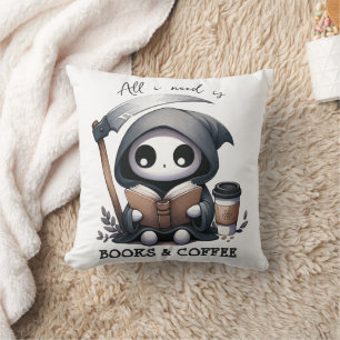 Watercolor Grim Reaper Book Lover Cushion