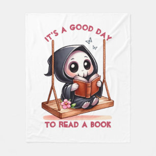 Watercolor Grim Reaper Book Lover  Fleece Blanket