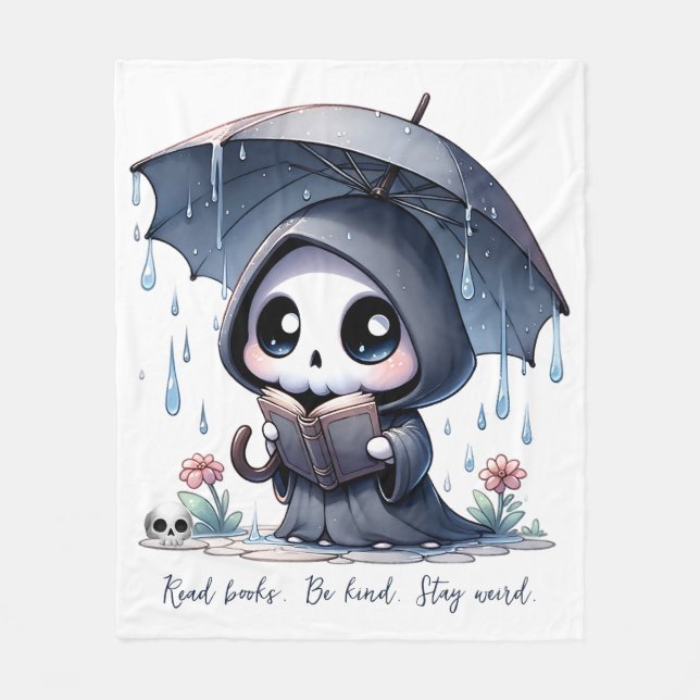 Watercolor Grim Reaper Book Lover  Fleece Blanket (Front)