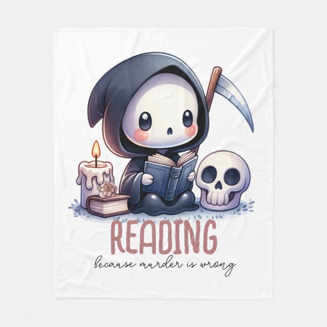 Watercolor Grim Reaper Book Lover  Fleece Blanket (Front)