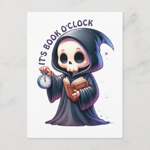 Watercolor Grim Reaper Book Lover Postcard