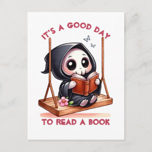 Watercolor Grim Reaper Book Lover  Postcard