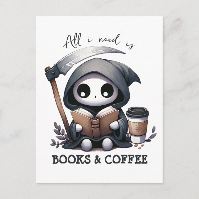 Watercolor Grim Reaper Book Lover  Postcard (Front)