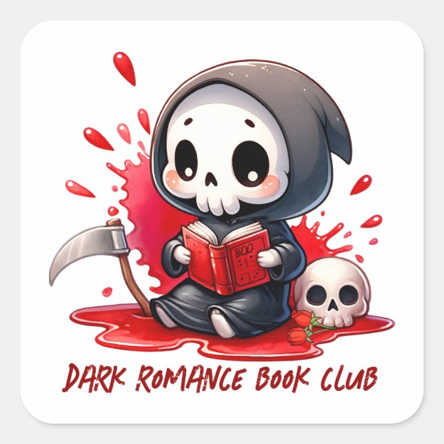 Watercolor Grim Reaper Book Lover  Square Sticker (Front)