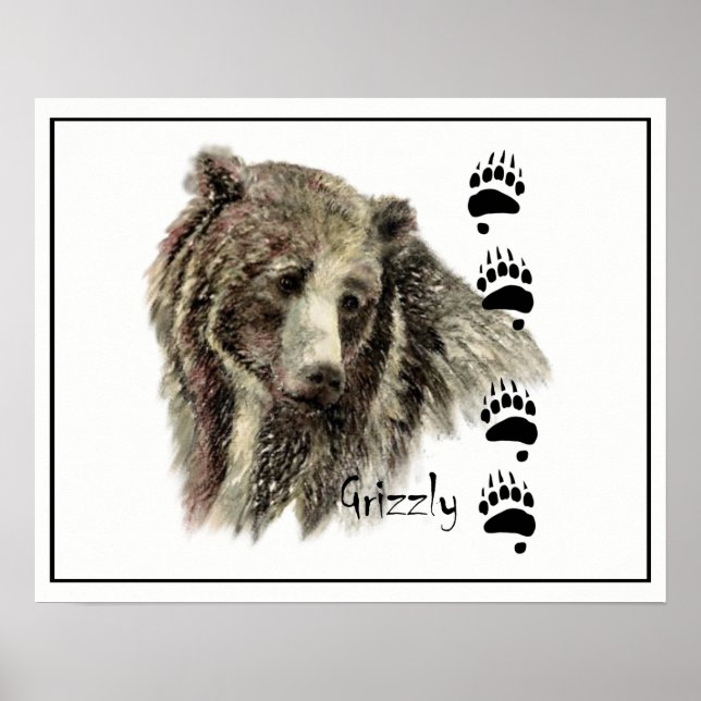Watercolor Grizzly Bear Animal Nature Art Poster (Front)