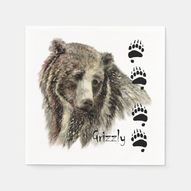 Watercolor Grizzly Bear Wildlife Nature Art Napkin (Front)