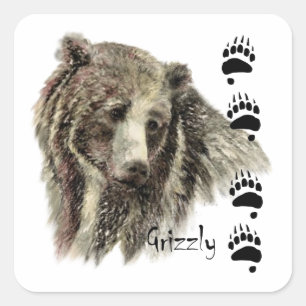 Watercolor Grizzly Bear Wildlife Nature Art Square Sticker