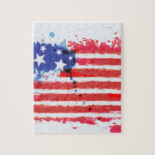 watercolor grunge American Flag Jigsaw Puzzle