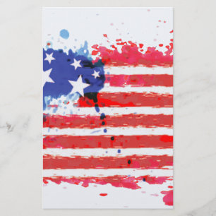 watercolor grunge American Flag Stationery