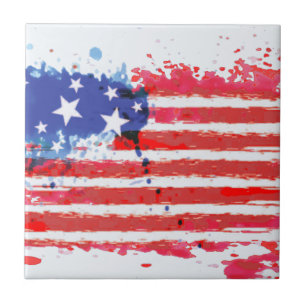 watercolor grunge American Flag Tile