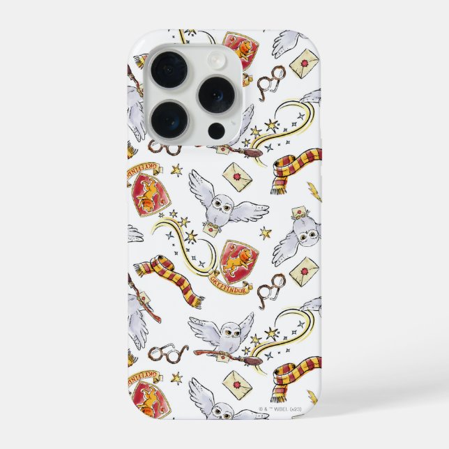 Watercolor GRYFFINDOR™ Hedwig Pattern iPhone Case (Back)