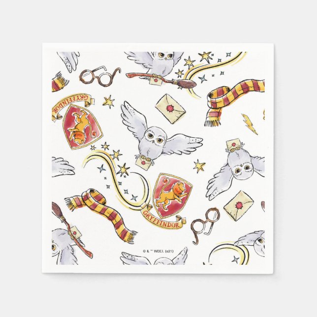 Watercolor GRYFFINDOR™ Hedwig Pattern Napkin (Front)
