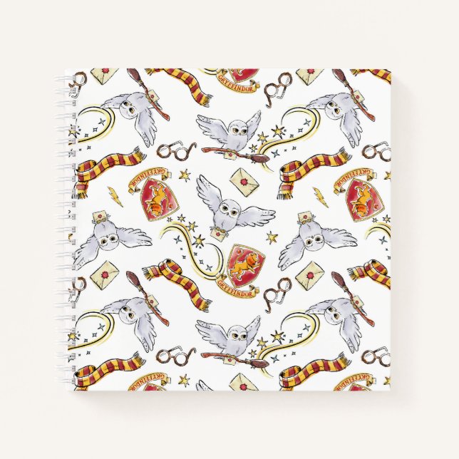 Watercolor GRYFFINDOR™ Hedwig Pattern Notebook (Front)