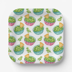 Watercolor Guacamole & Chips Fiesta Party Plate