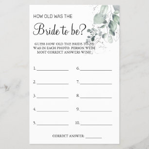 Watercolor  Guess how old was She shower game card