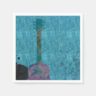 Watercolor Guitar Blue Musical Birthday Party Napkin