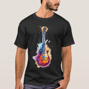 Watercolor Guitar Instrument With Splash Electric T-Shirt