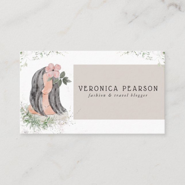 Watercolor Hair Fashion Design Illustration Business Card (Front)