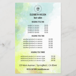 Watercolor Hair Salon Service Menu Flyer