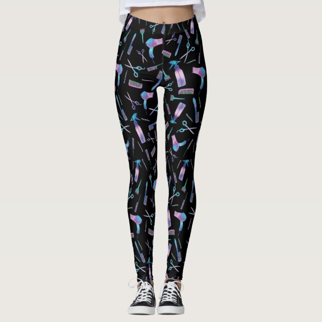 Watercolor Hairdresser Pattern Leggings (Front)