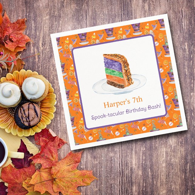 Watercolor Halloween Birthday Cake  Napkin (Enjoy your birthday party with these personalized napkins! )