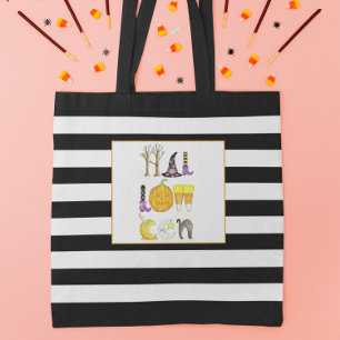 Watercolor Halloween Black and White Tote Bag