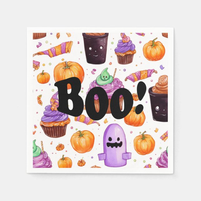 Watercolor Halloween Candy Boo Napkin (Front)