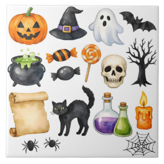 Watercolor Halloween Collage  Tile