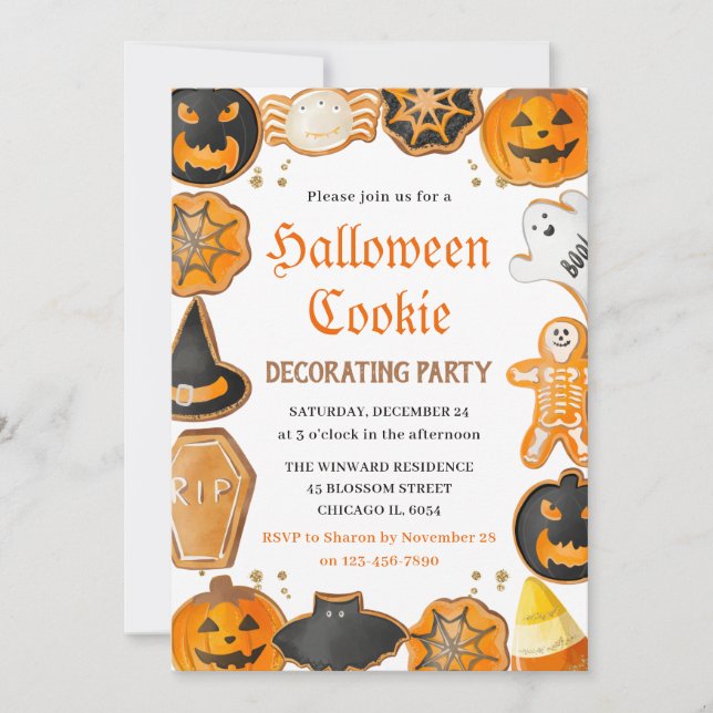 Watercolor Halloween Cookie Decorating Party Invitation (Front)