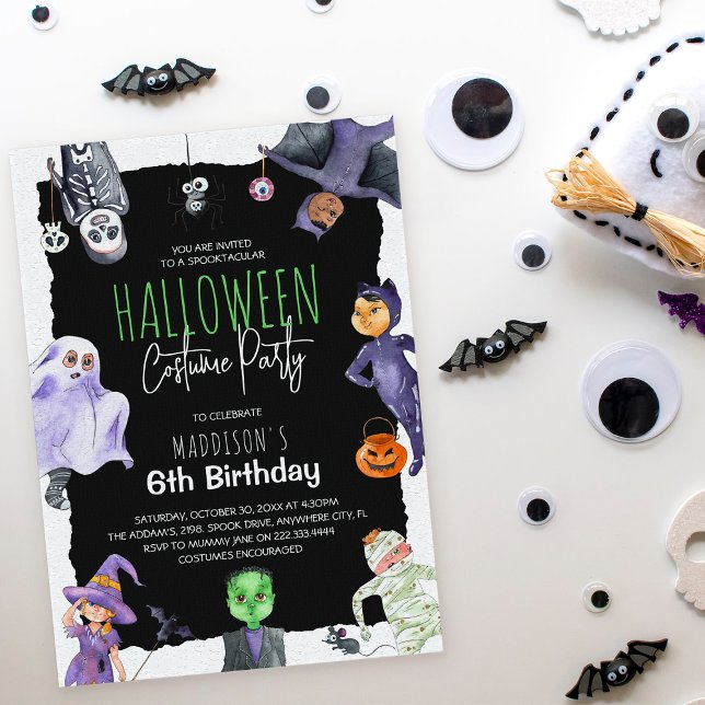 Watercolor Halloween Costume Kids Birthday Party I Invitation (Creator Uploaded)