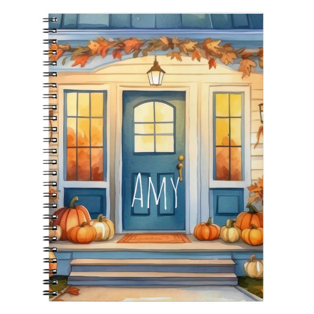 Watercolor Halloween Fall Pumpkins Autumn Leaves  Notebook (Front)