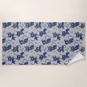 Watercolor Halloween illustration with black cats Beach Towel