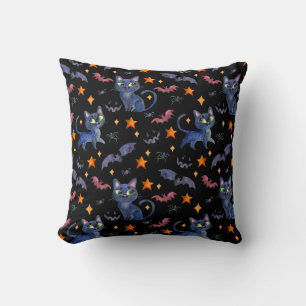 Watercolor Halloween illustration with black cats Cushion