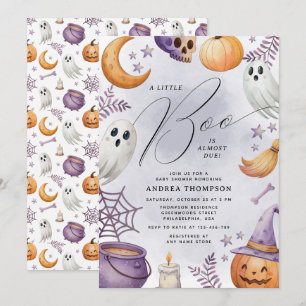 Watercolor Halloween Little Boo Baby Shower Invitation