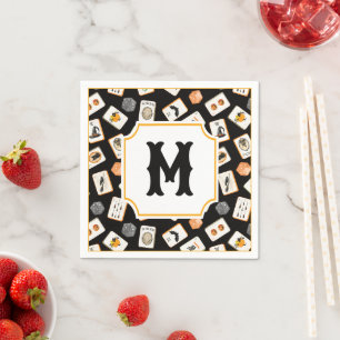 Watercolor Halloween Mahjong Tiles Monogram Napkin