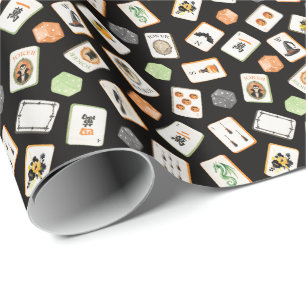 Watercolor Halloween Mahjong Tiles Wrapping Paper