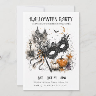 Watercolor Halloween Masquerade  Invitation