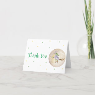 Watercolor Halloween Moon Star Witch Baby Shower  Thank You Card