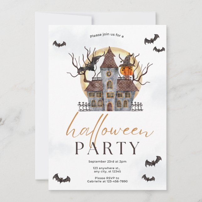 Watercolor Halloween Party Invitation (Front)