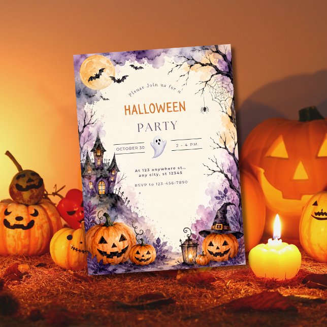 Watercolor Halloween Party Invitation Template (Creator Uploaded)