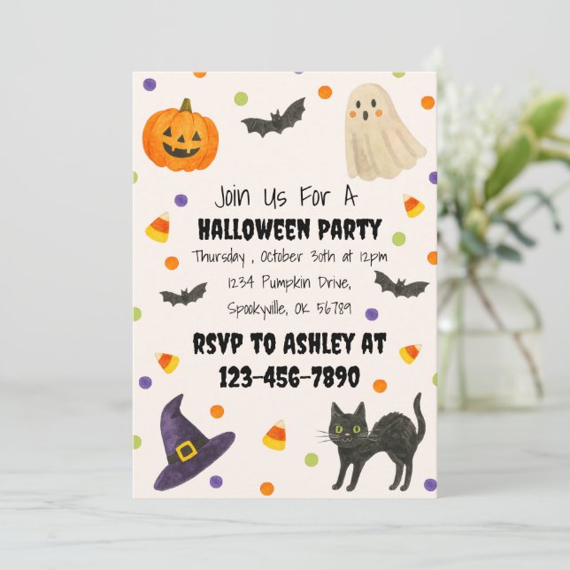 Watercolor Halloween Party Invite  (Standing Front)